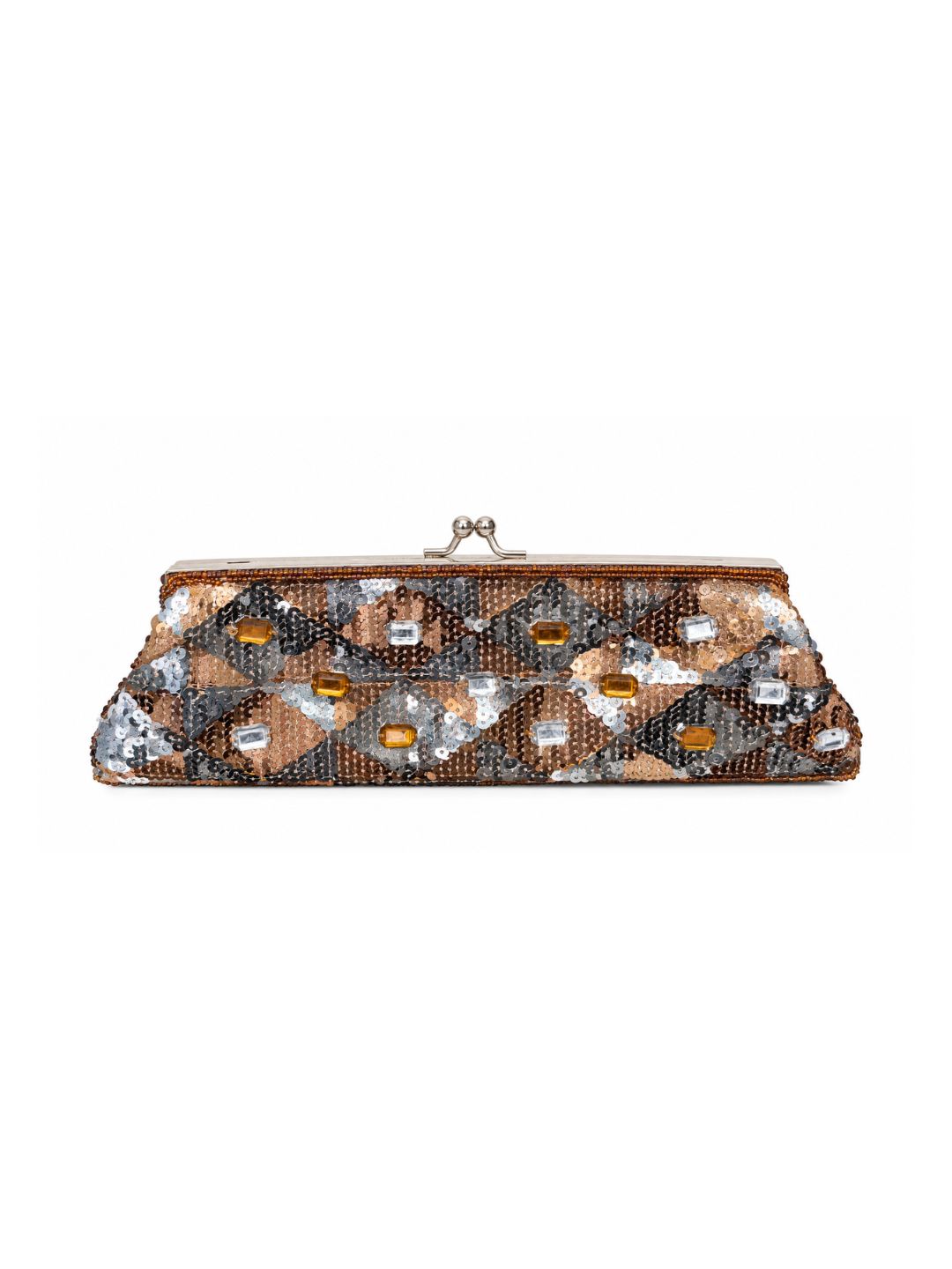 Bolsa vintage castanha estilo saco com flores vermelhas bordadas