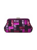 Bolso vintage tipo clutch rectángulos morados con cadena