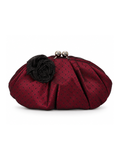 Bolsa vintage castanha estilo saco com flores vermelhas bordadas