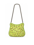 Bolsa vintage castanha estilo saco com flores vermelhas bordadas