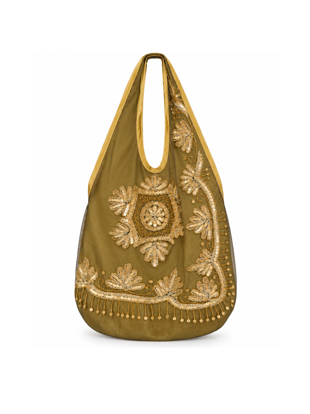 Bolso Vintage tipo saco satinado con bordado Floral