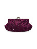 Bolsa vintage castanha estilo saco com flores vermelhas bordadas