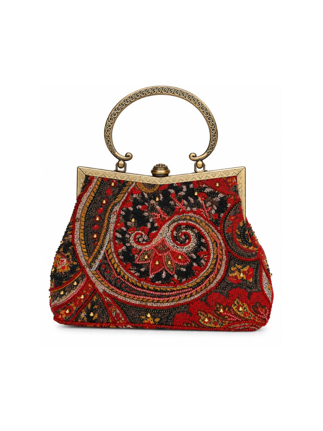 Bolso vintage tipo bombonera rojo estampado