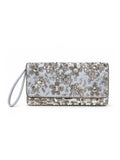 Bolsa vintage castanha estilo saco com flores vermelhas bordadas