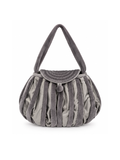 Bolsa vintage castanha estilo saco com flores vermelhas bordadas