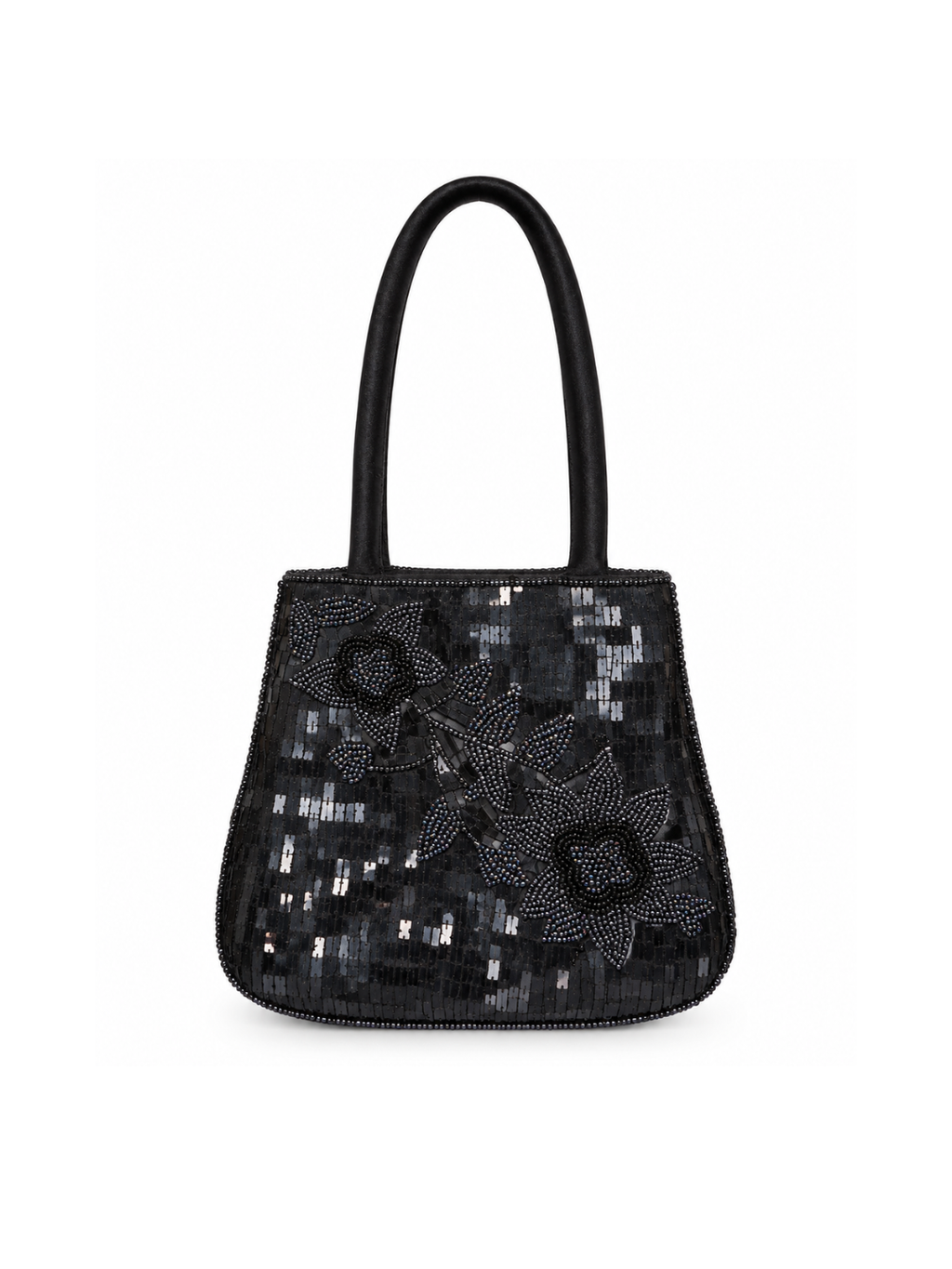 Bolso Vintage Lentejuelas Flores Negro con asa