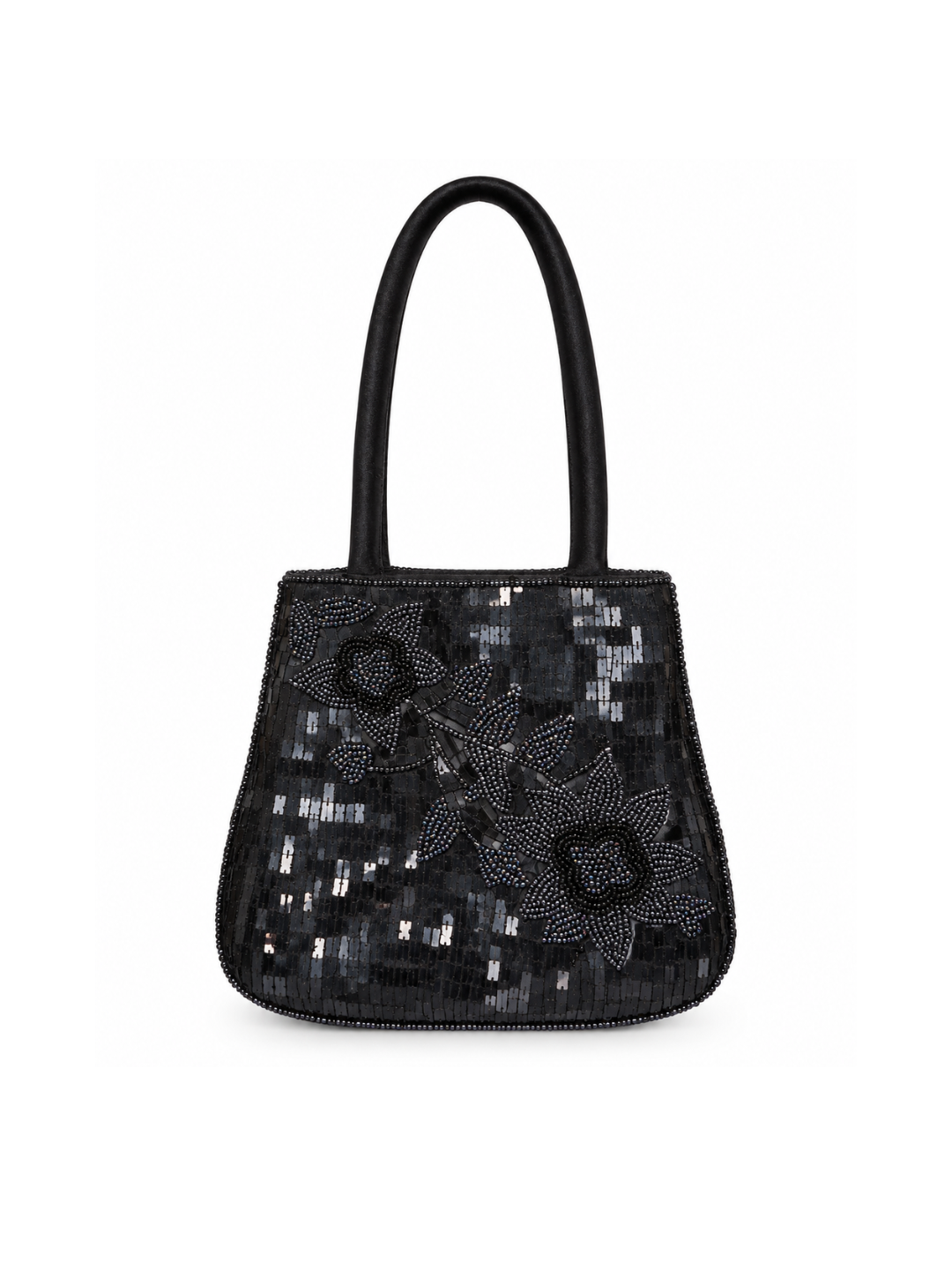 Bolso Vintage Lentejuelas Flores Negro con asa