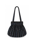 Bolsa vintage castanha estilo saco com flores vermelhas bordadas