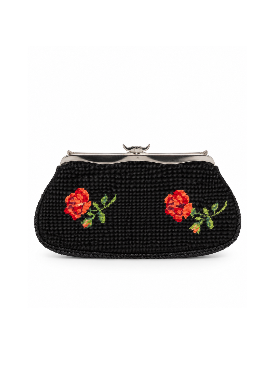 Bolso Vintage Negro Clutch Rosas