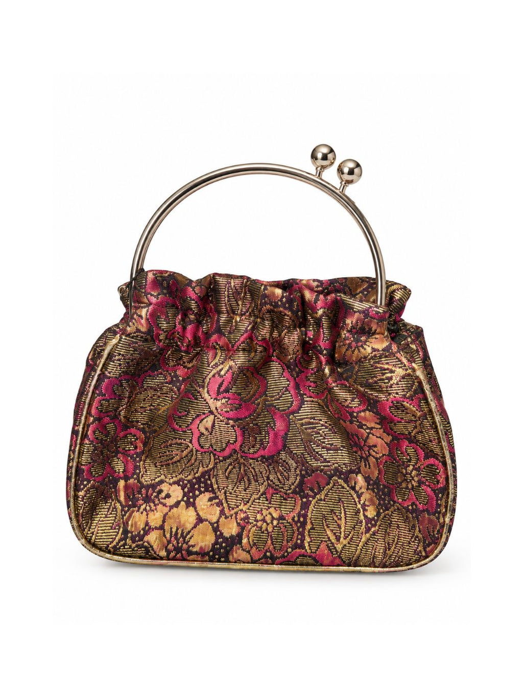 Bolso vintage Bombonera cuadrada estampado Flores Marrón y rosa