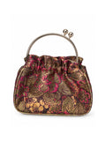 Bolso vintage Bombonera cuadrada estampado Flores Marrón y rosa