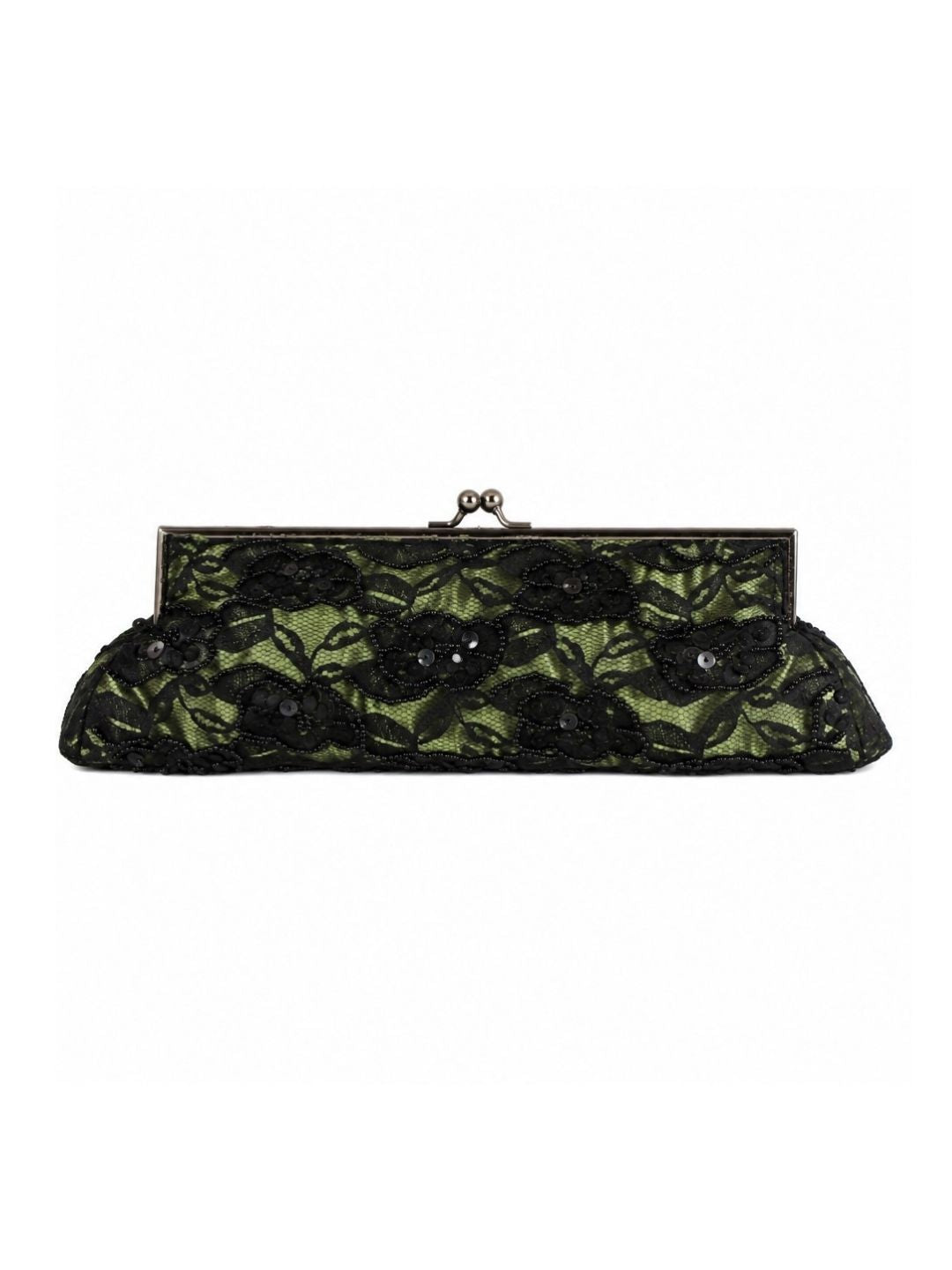 Bolso vintage tipo clutch verde y negro con bordado
