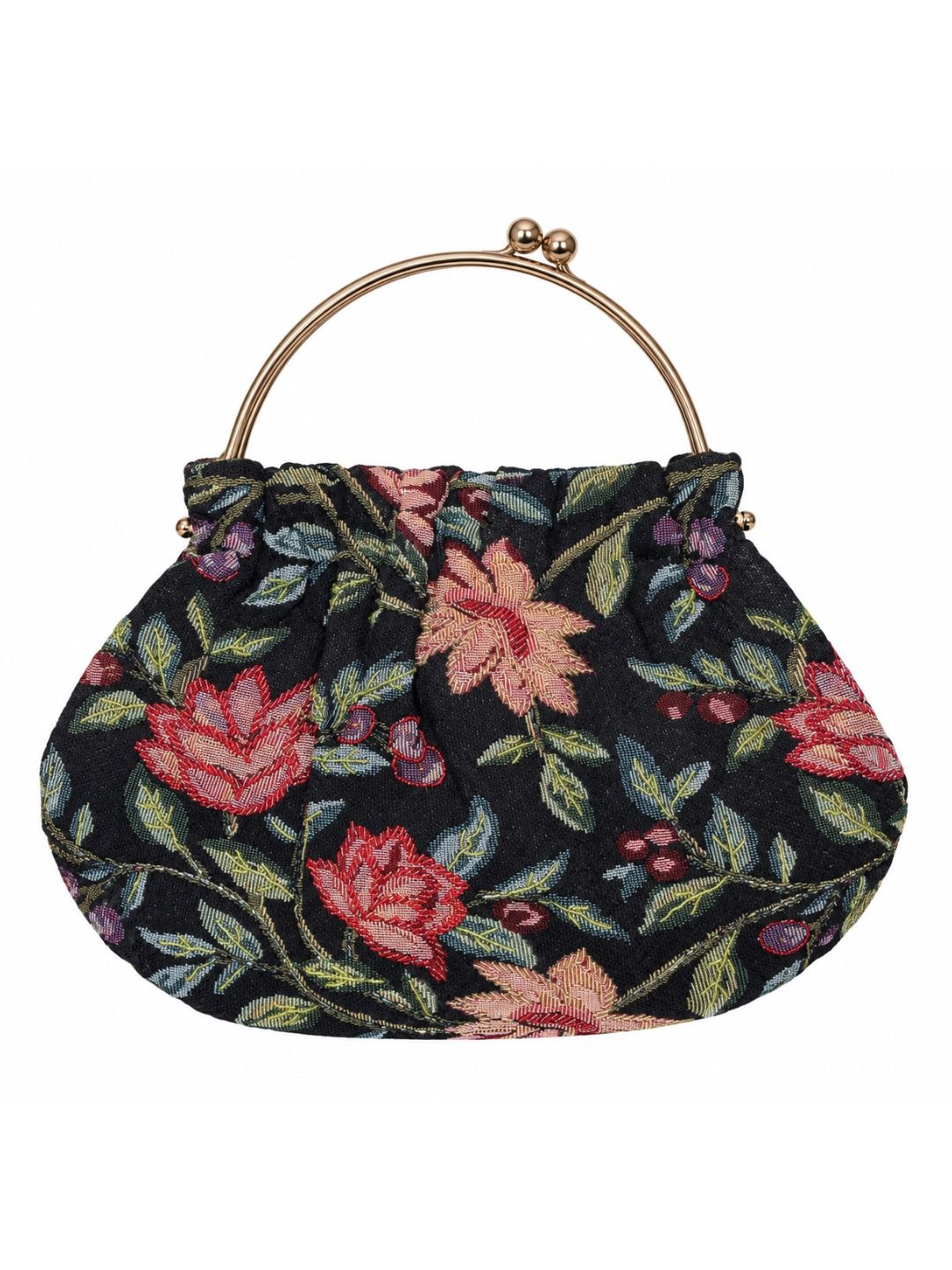 Bolso vintage tipo bombonera negro con flores