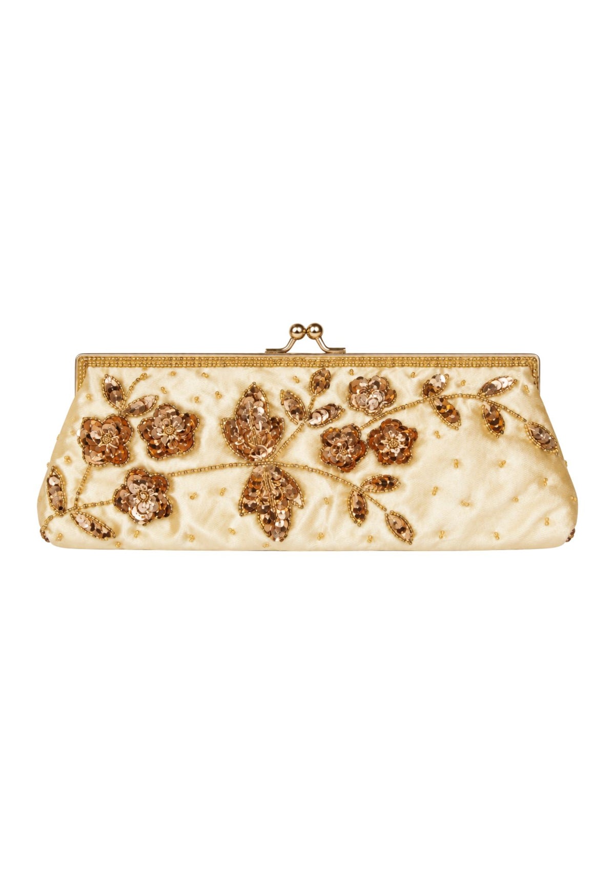 Bolsa vintage castanha estilo saco com flores vermelhas bordadas