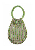 Bolsa vintage castanha estilo saco com flores vermelhas bordadas