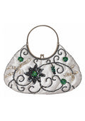 Bolso Vintage Plateado con Asa y Motivos Florales de cuentas