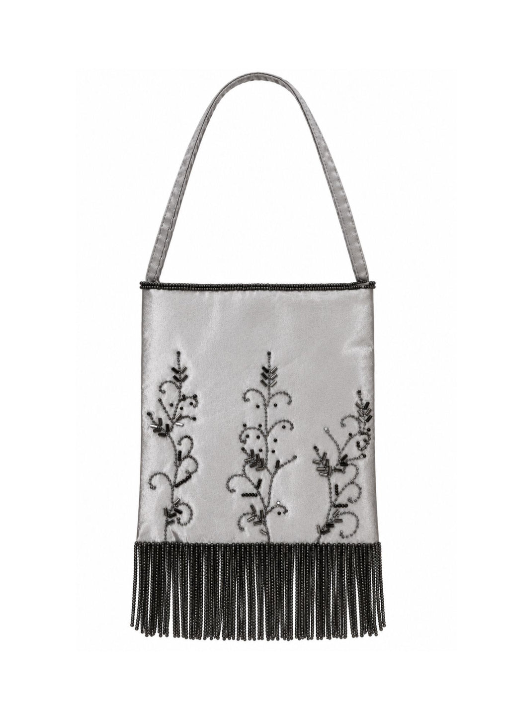 Bolsa vintage castanha estilo saco com flores vermelhas bordadas