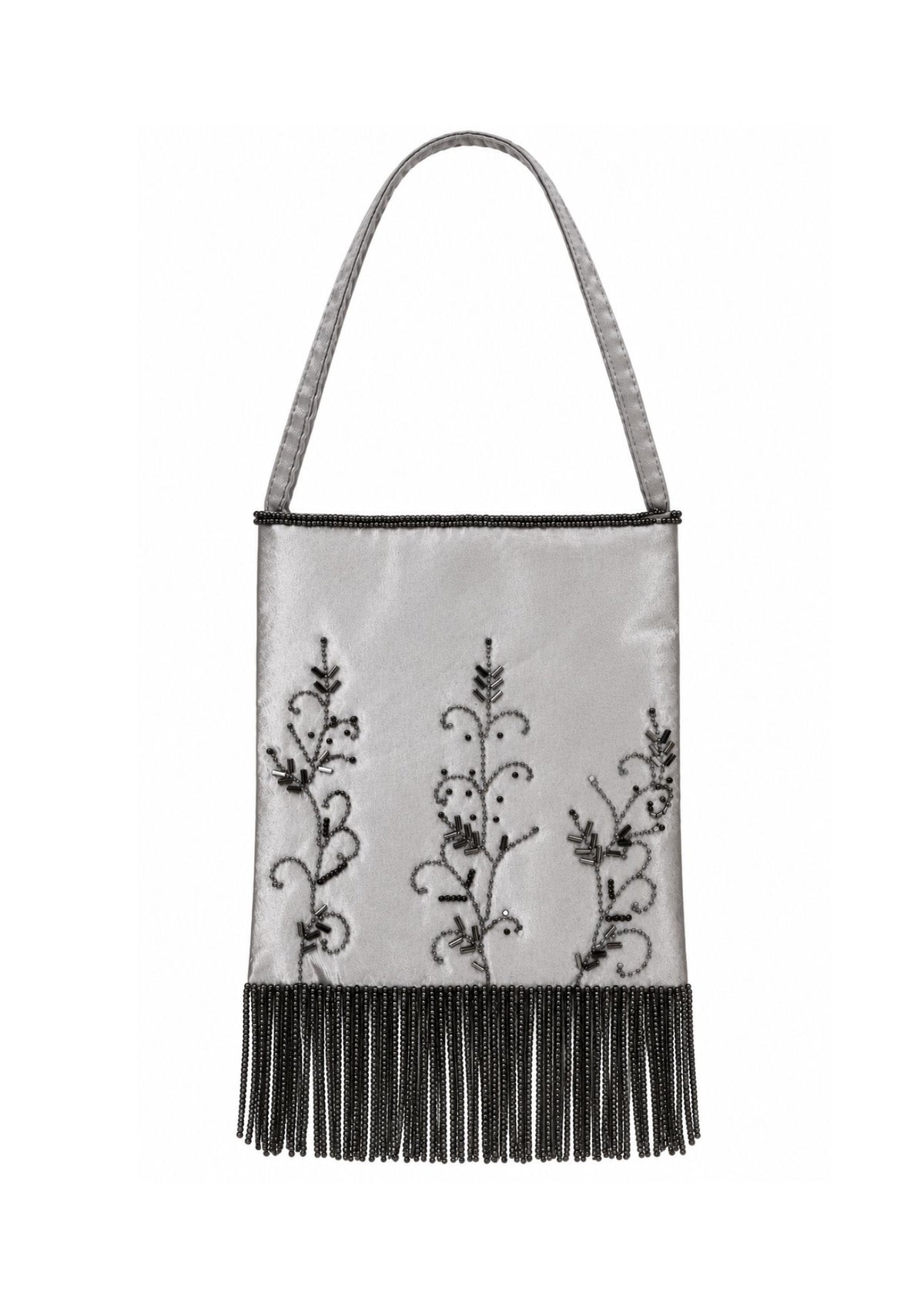 Bolsa vintage castanha estilo saco com flores vermelhas bordadas