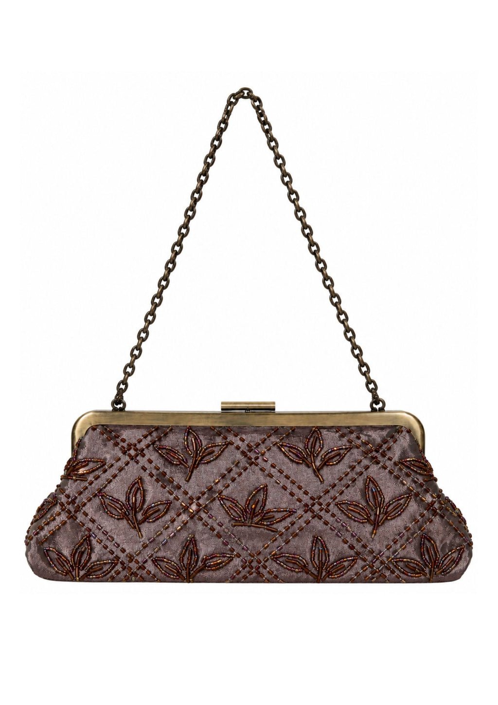 Bolsa vintage castanha estilo saco com flores vermelhas bordadas