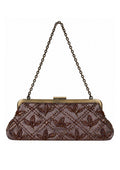 Bolsa vintage castanha estilo saco com flores vermelhas bordadas