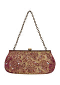Bolso Vintage con Cadena marrón Tornasolado con tonos rojizos y relieve de Flores