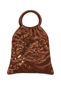 Bolso Vintage Marrón de Asa con dibujo floral de Lentejuelas