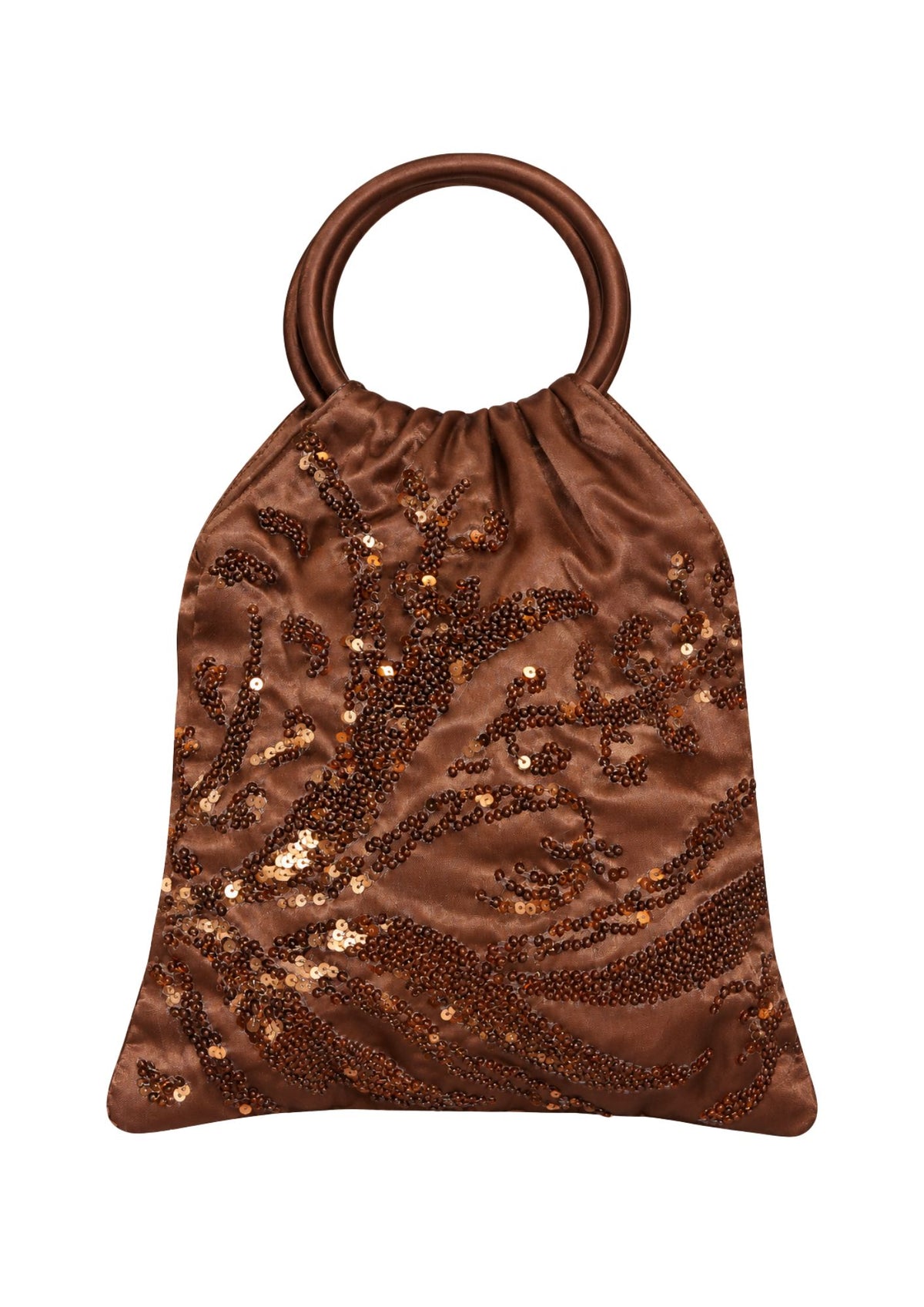 Bolso Vintage Marrón de Asa con dibujo floral de Lentejuelas