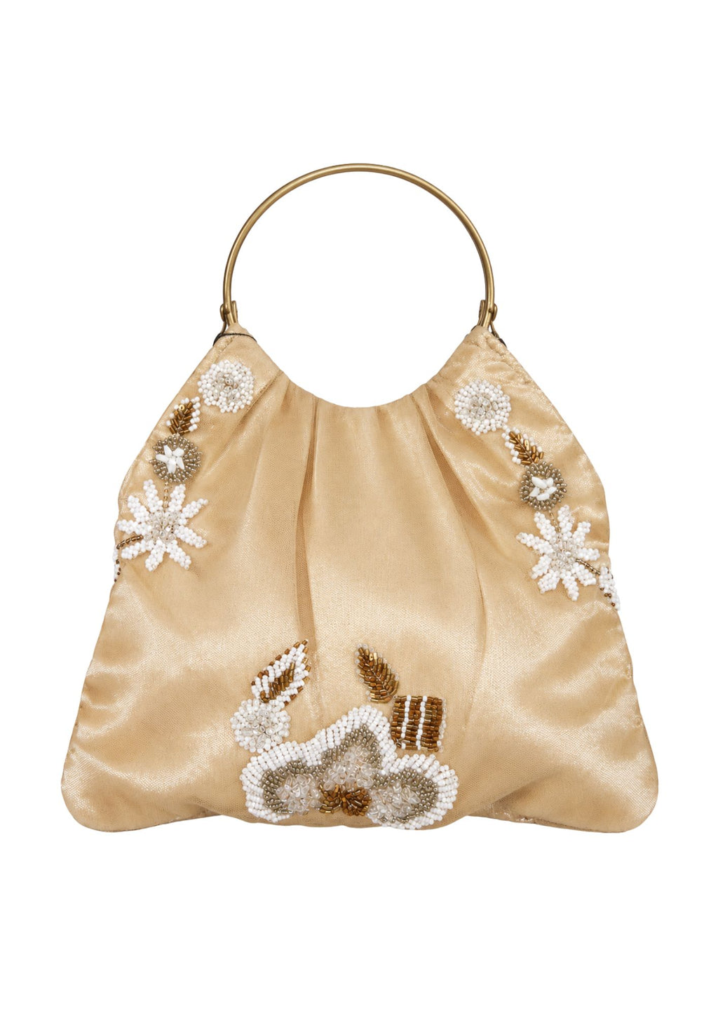 Bolso Vintage Vainilla con Asa y Flores Blancas