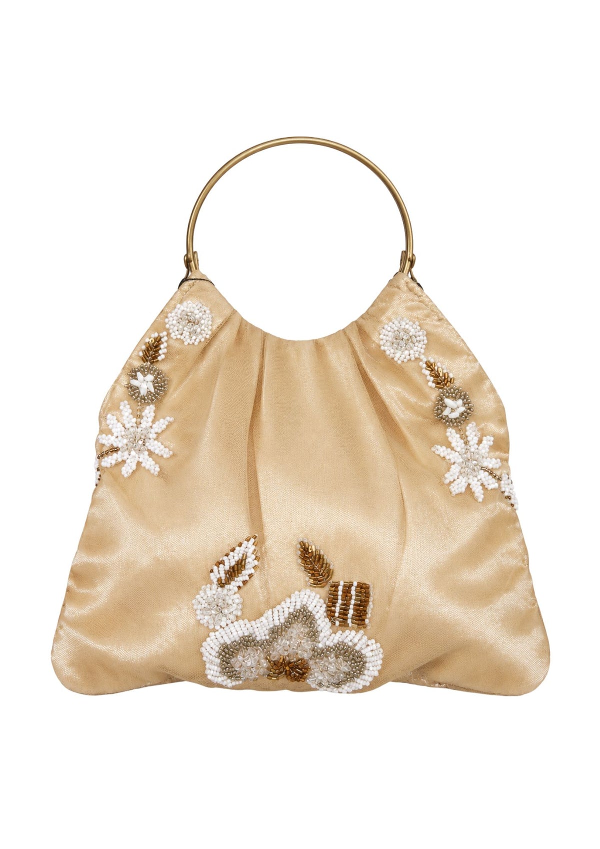 Bolso Vintage Vainilla con Asa y Flores Blancas