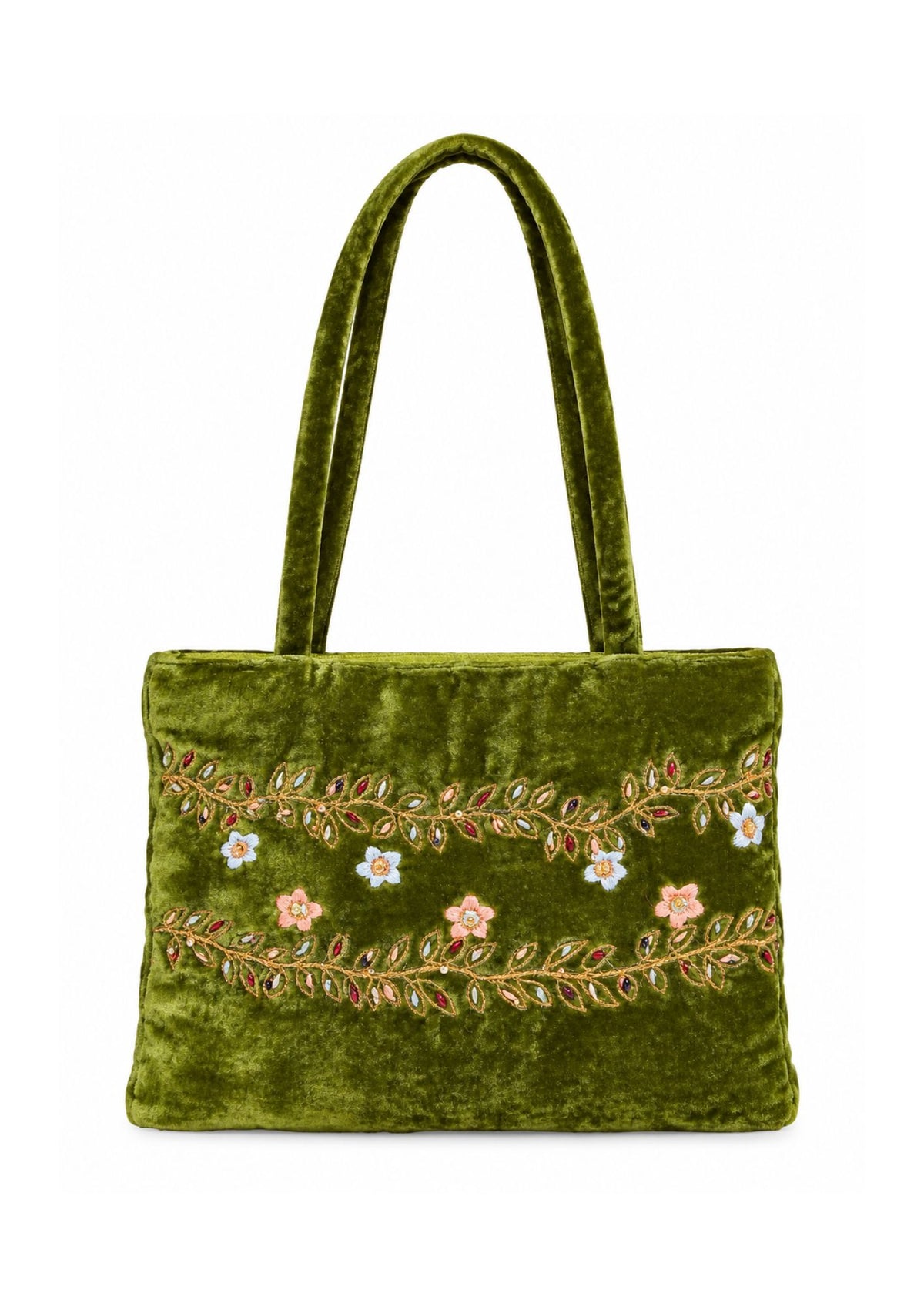 Bolso Vintage tipo saquito Verde con Flores
