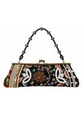 Bolso Vintage con asa de Cuentas y Estampados Florales Negro