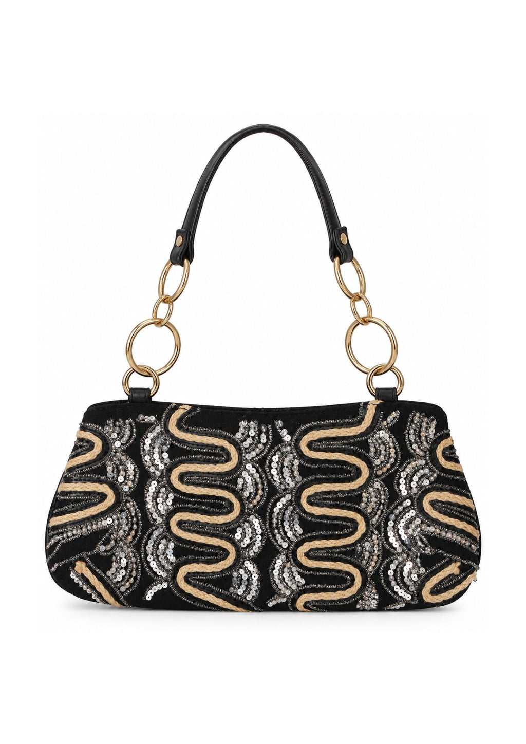 Bolsa vintage castanha estilo saco com flores vermelhas bordadas