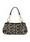 Bolsa vintage castanha estilo saco com flores vermelhas bordadas