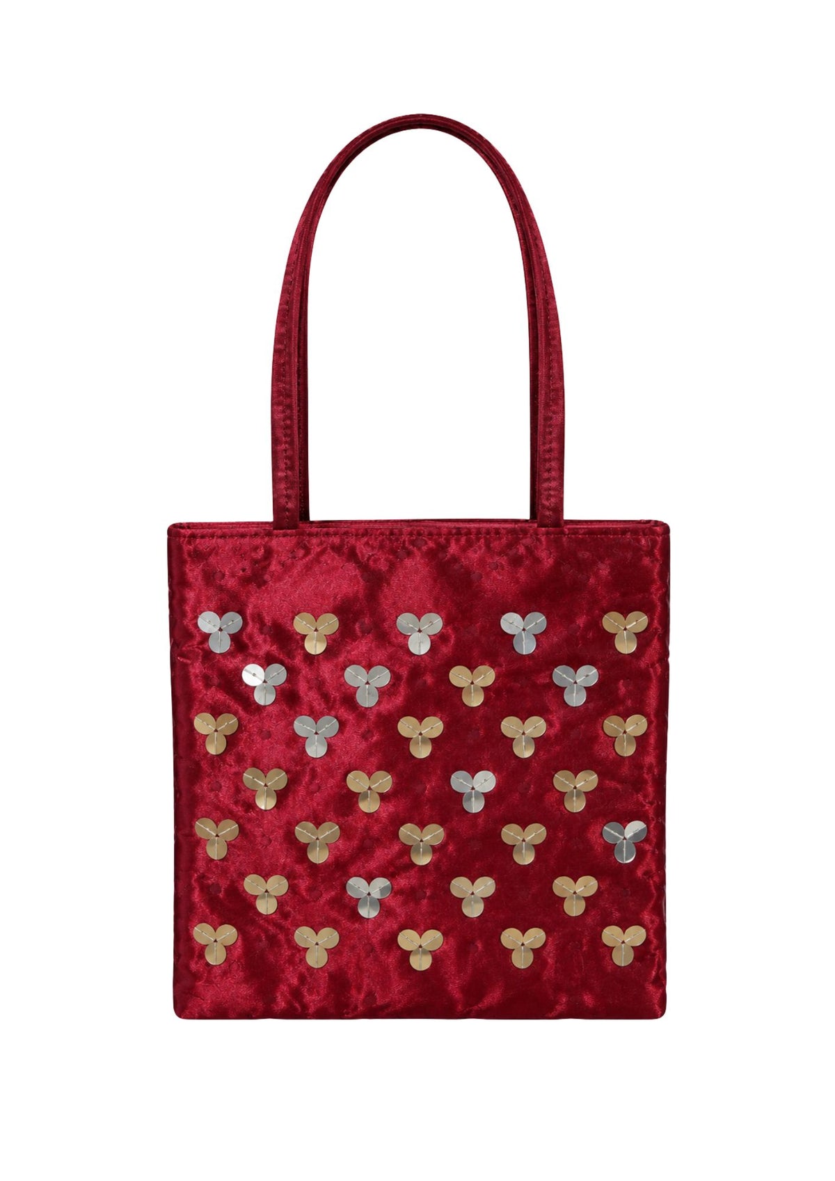 Bolsa vintage castanha estilo saco com flores vermelhas bordadas