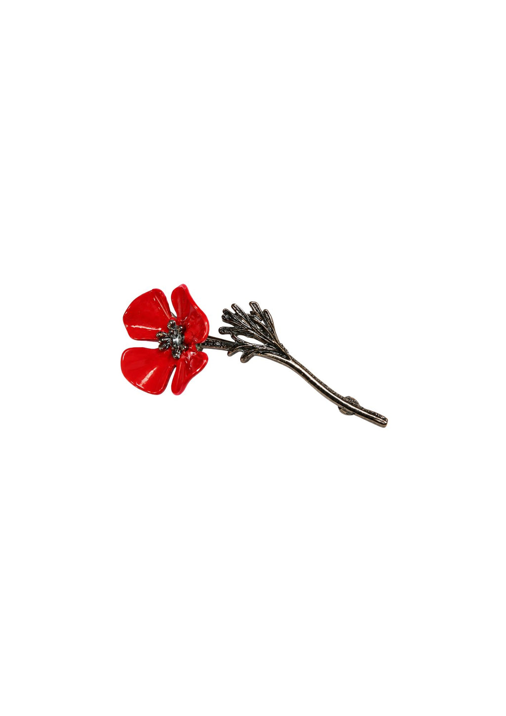 Broche Vintage Flor Roja Plateado