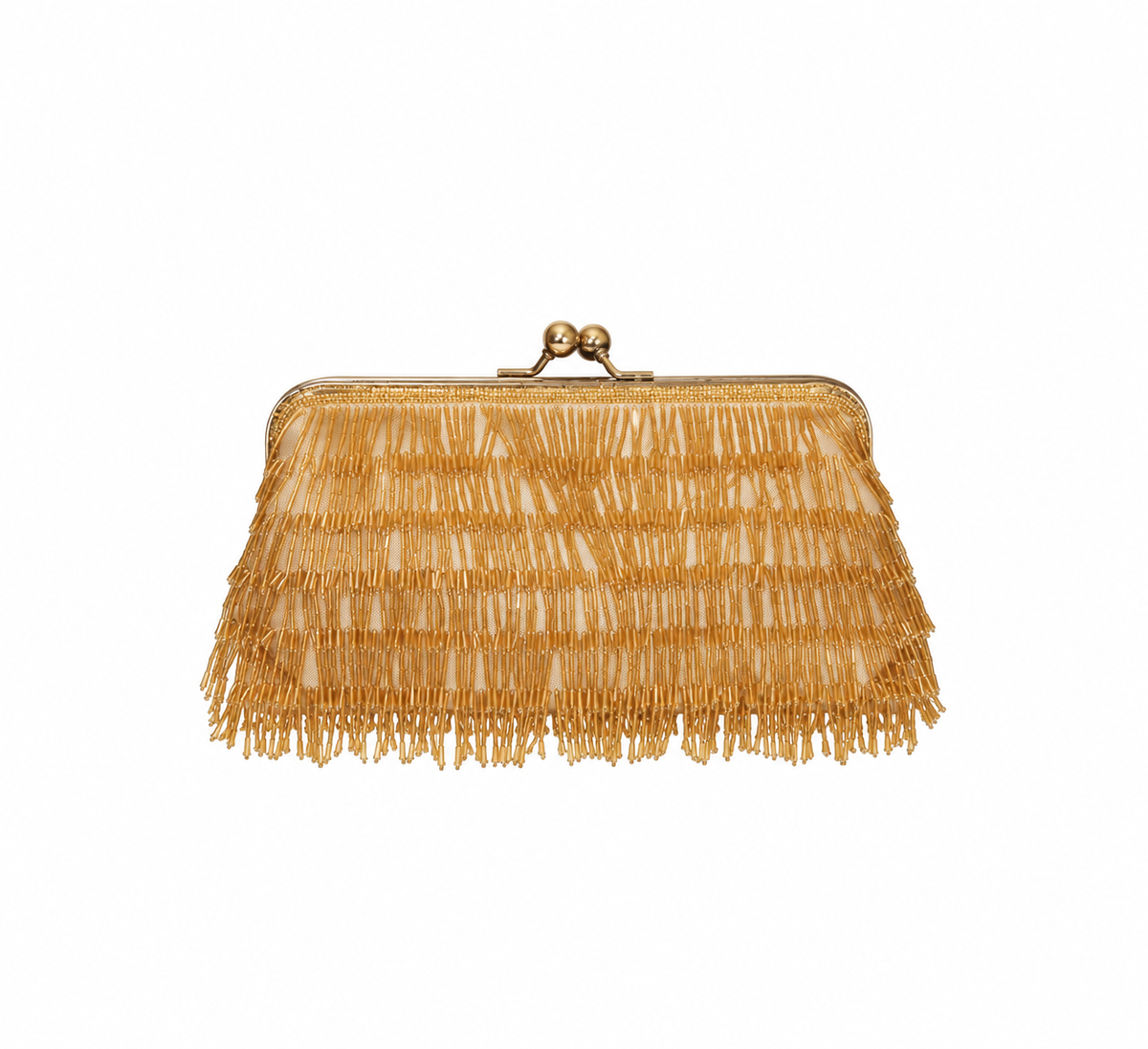 Bolso vintage dorado con flecos gris tipo clutch con cadena