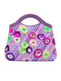 Bolso vintage morado lila tipo saco con flores de lentejuelas en fucsia, rosa y verde