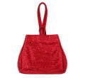 Bolsa vintage castanha estilo saco com flores vermelhas bordadas