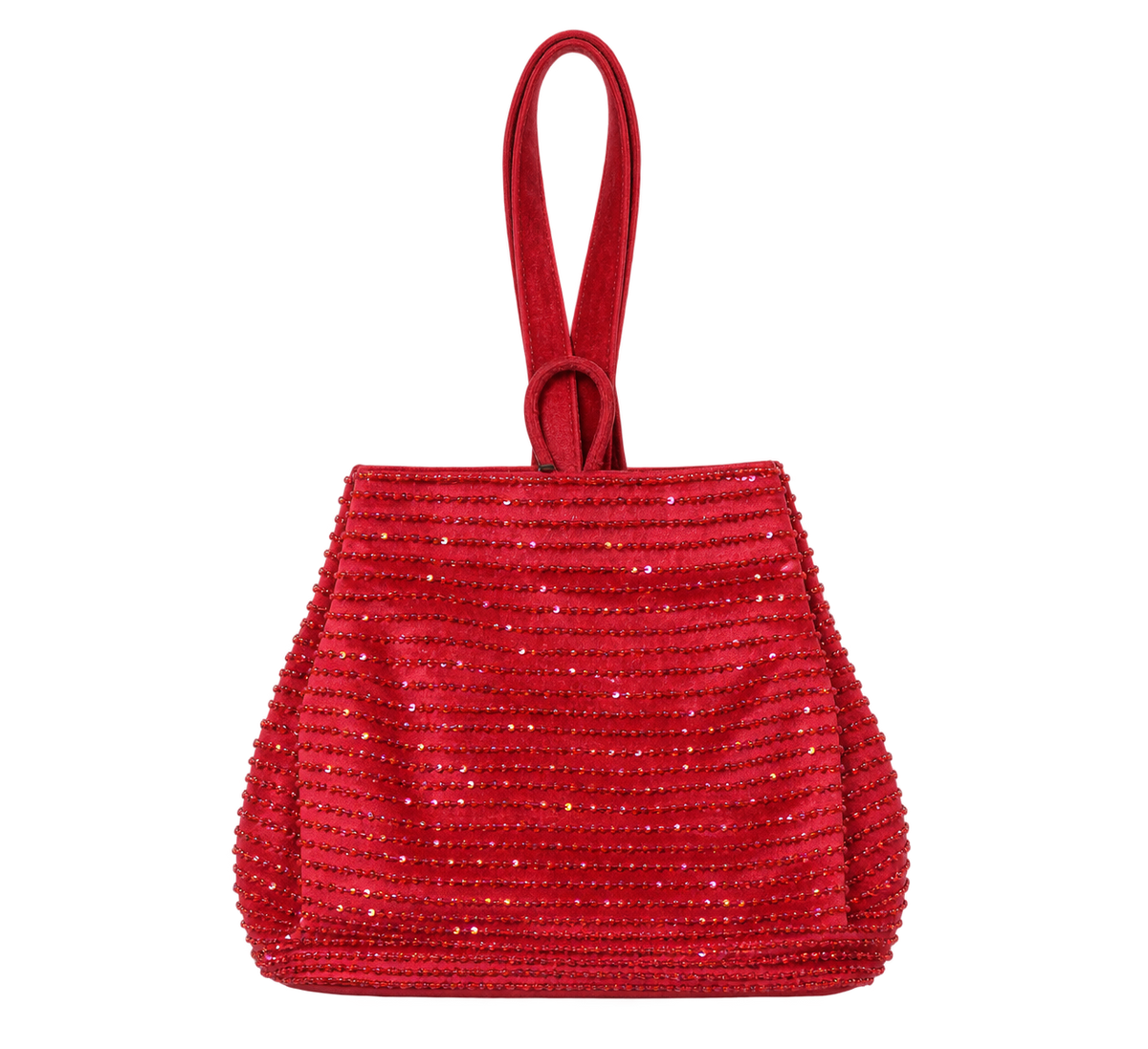 Bolsa vintage castanha estilo saco com flores vermelhas bordadas