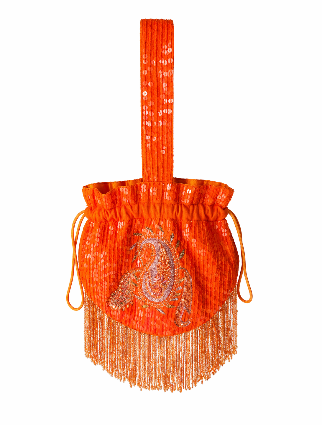 Bolsa vintage castanha estilo saco com flores vermelhas bordadas