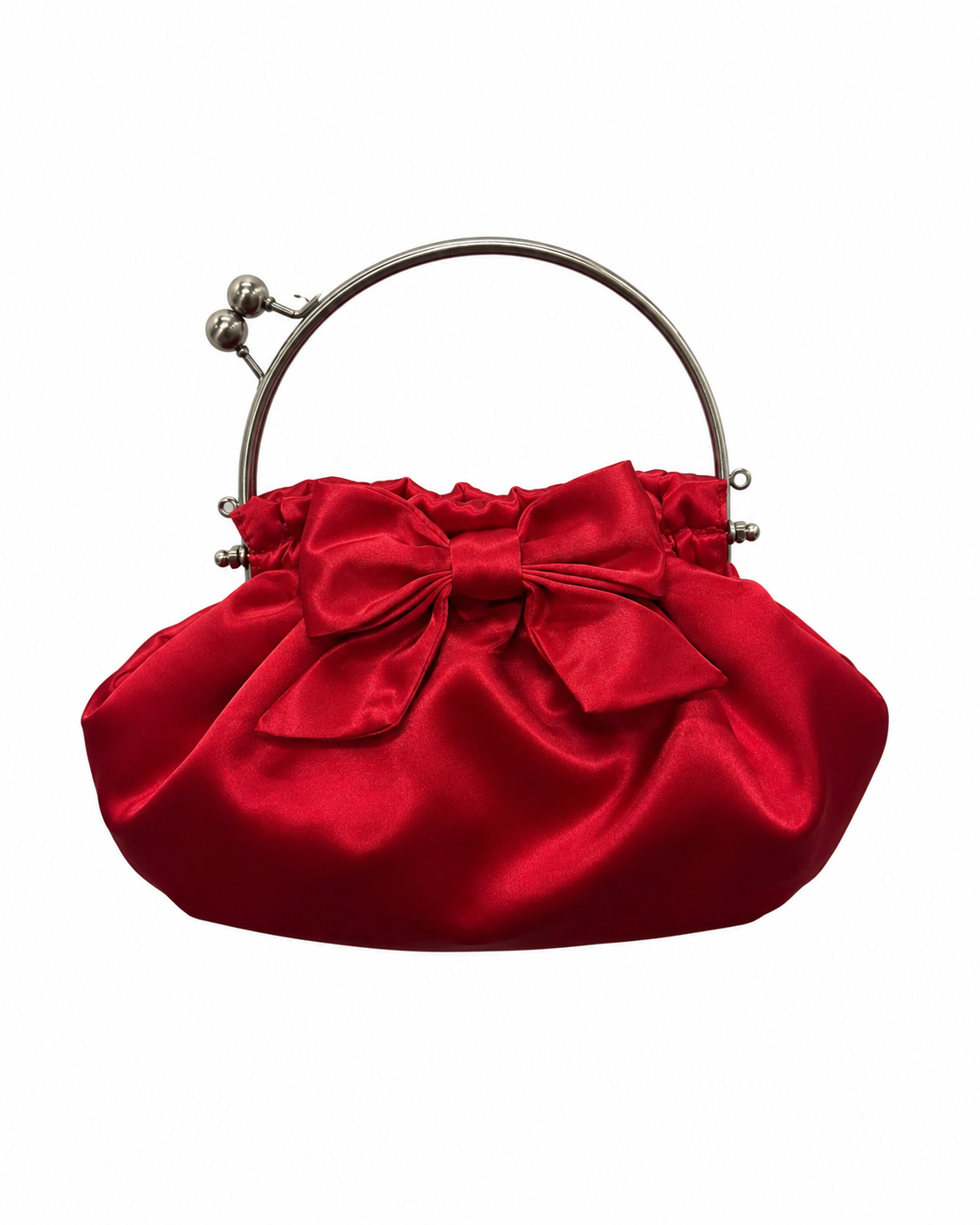 Bolsa vintage vermelha estilo saco com laço em cetim