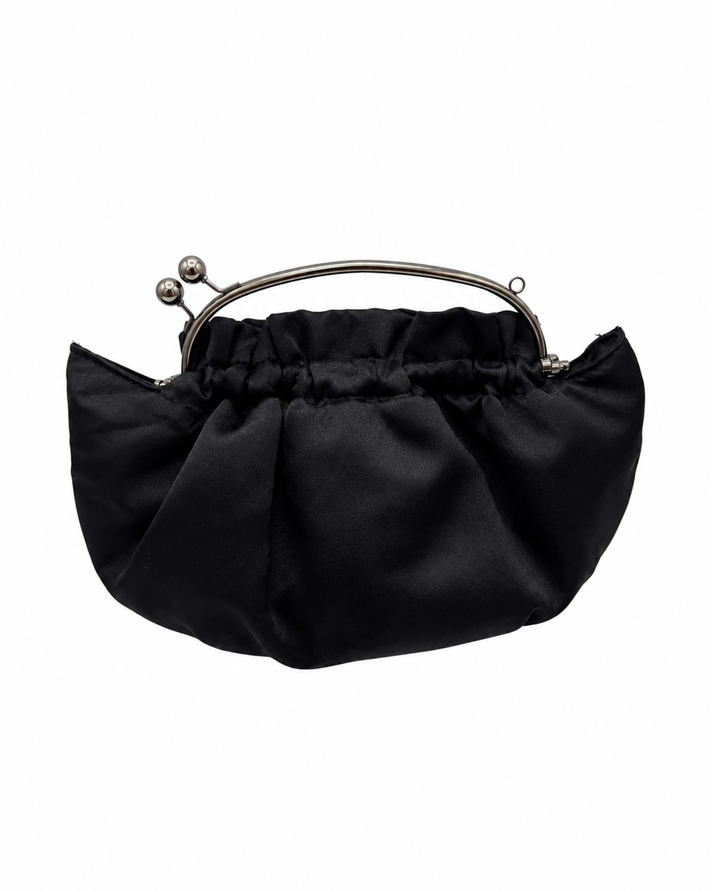 Bolsa vintage preta em cetim, estilo saco.