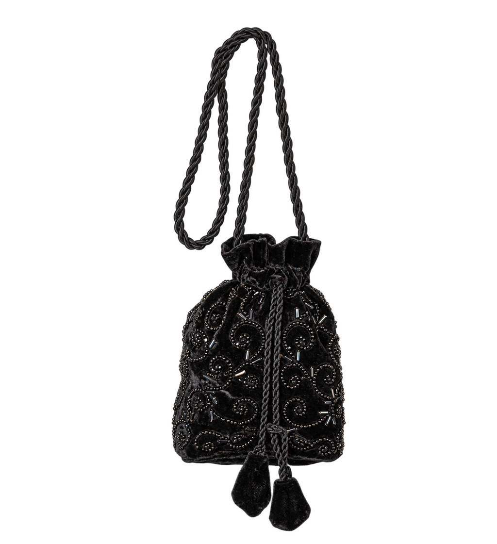 Bolsa vintage castanha estilo saco com flores vermelhas bordadas