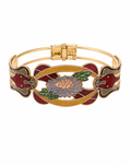 Pulsera vintage de cloisonné de flores granate, verde y mostaza