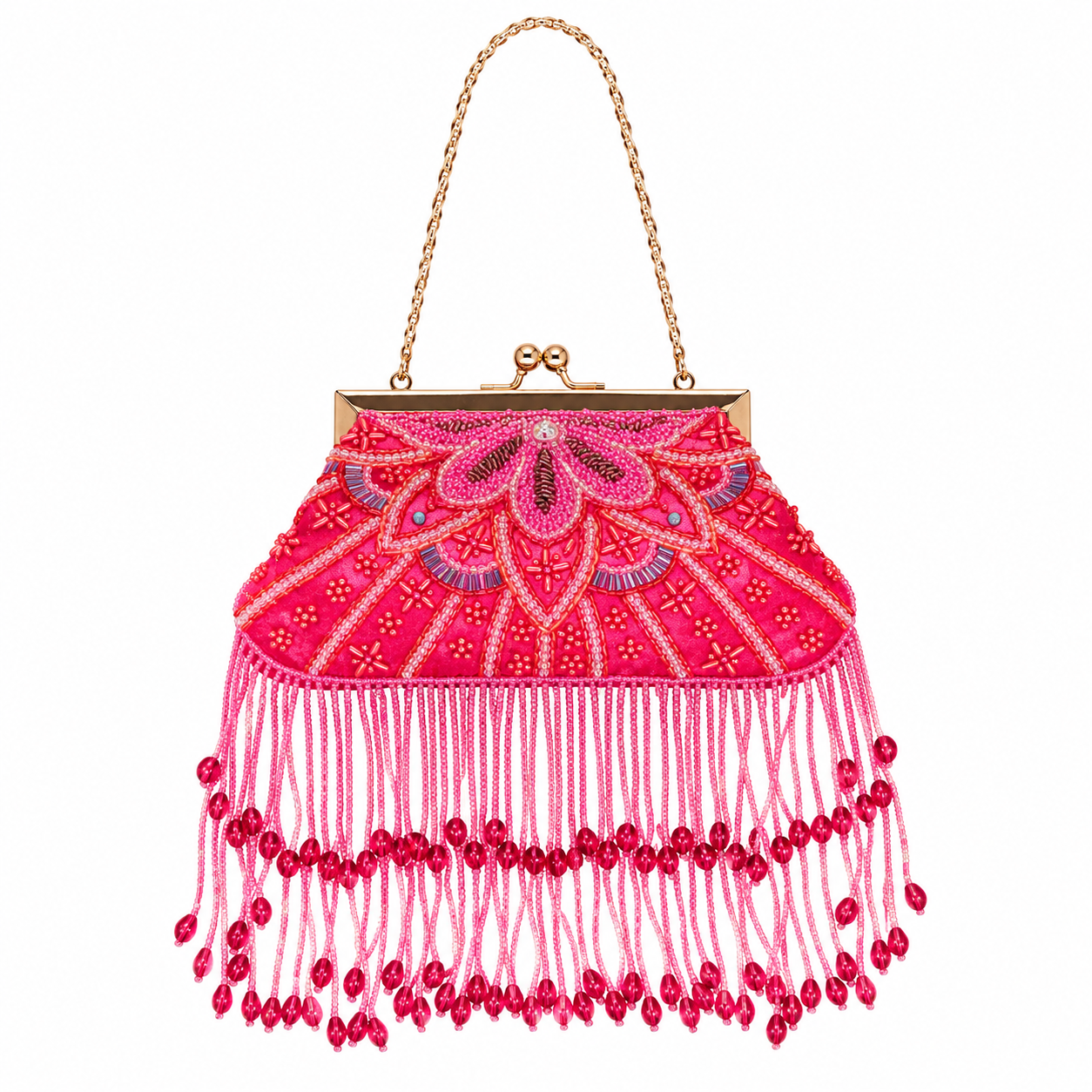 Bolso vintage rosa con flecos