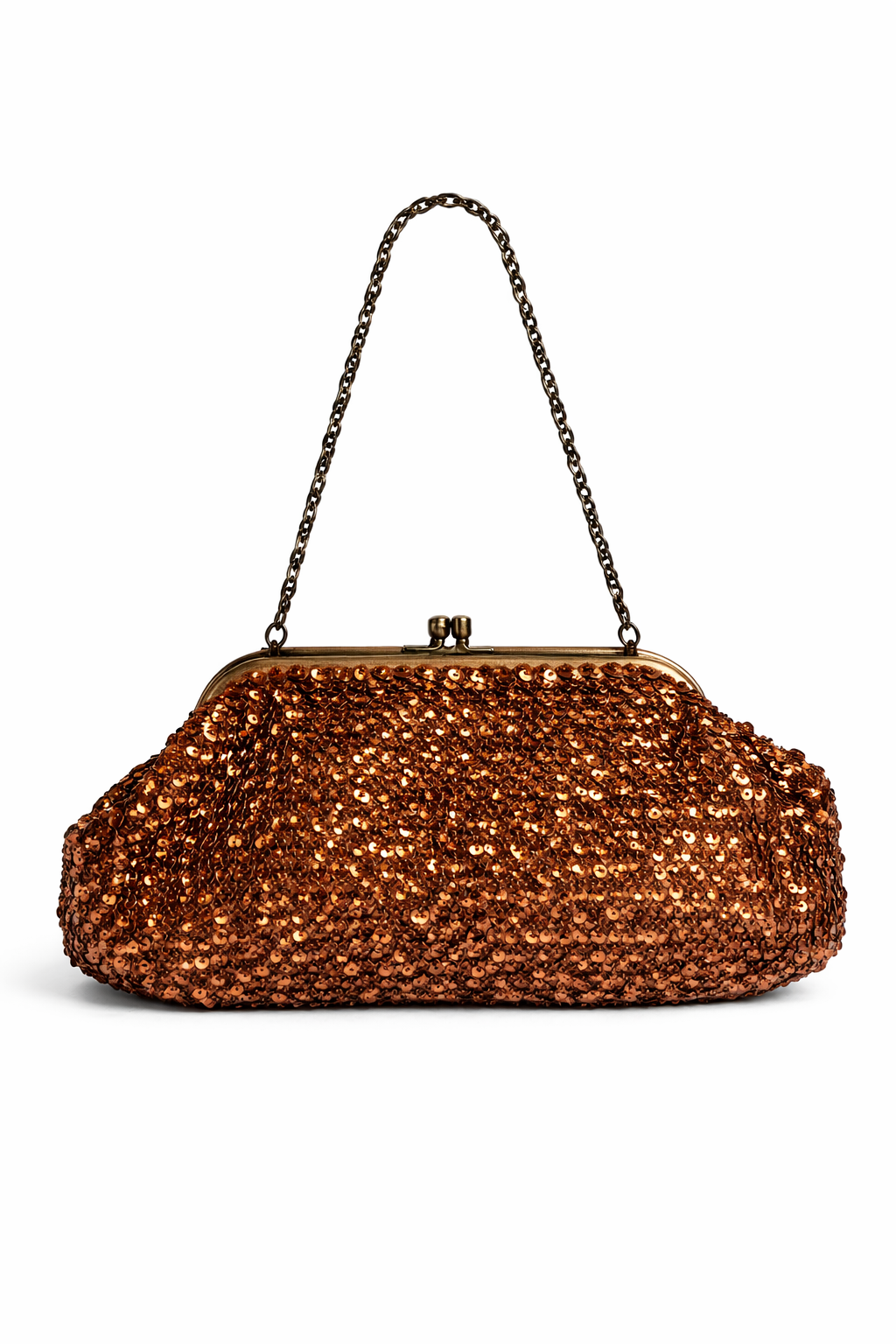 Bolsa vintage castanha estilo saco com flores vermelhas bordadas