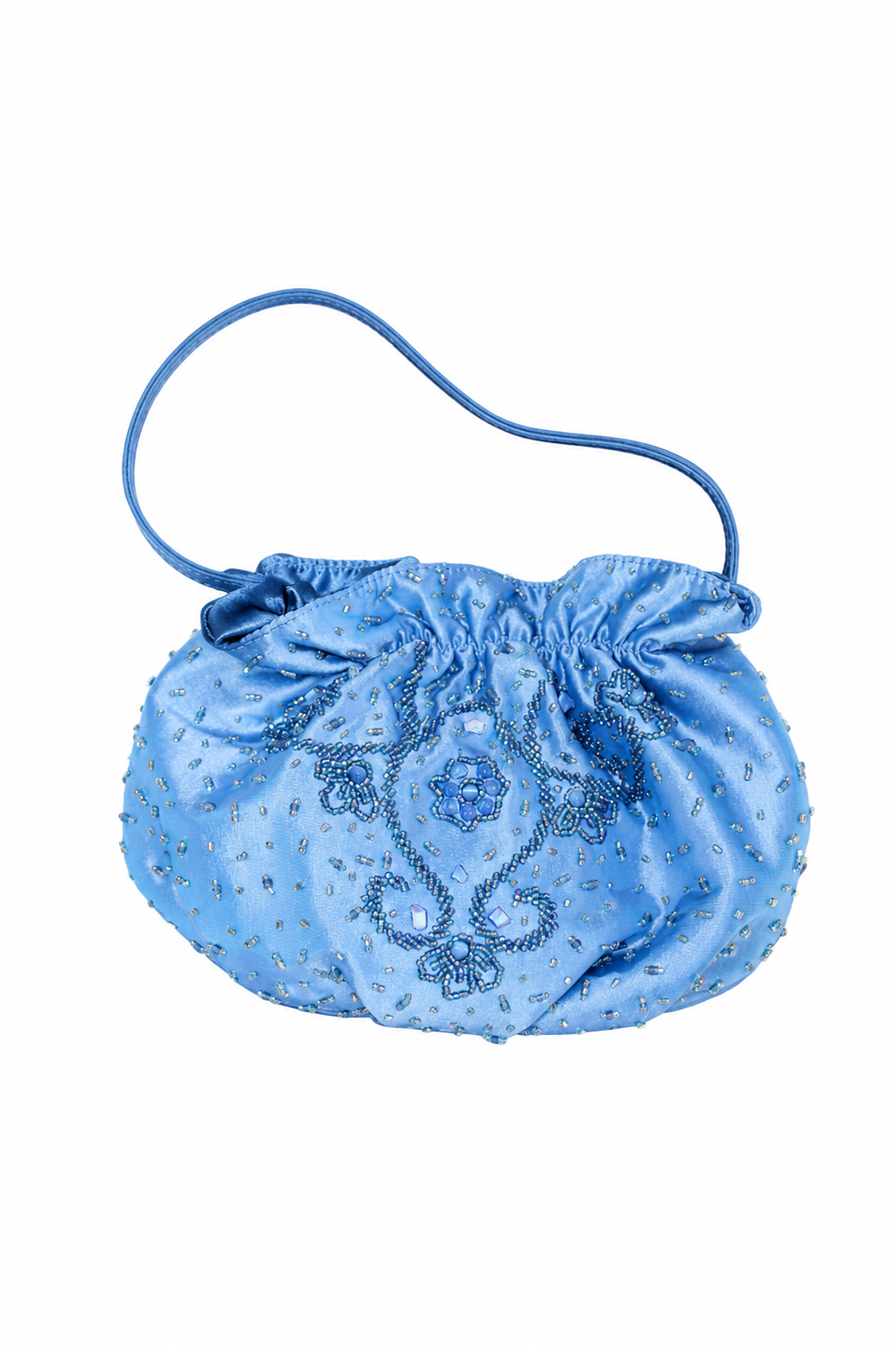 Bolso vintage azul tipo bombonera con bordados