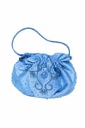 Bolso vintage azul tipo bombonera con bordados
