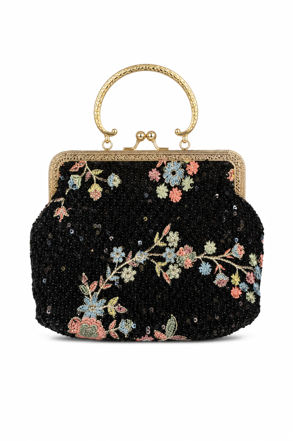 Bolso vintage negro con flores