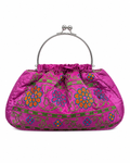 Bolso vintage bombonera rosa y verde con bordados de amebas
